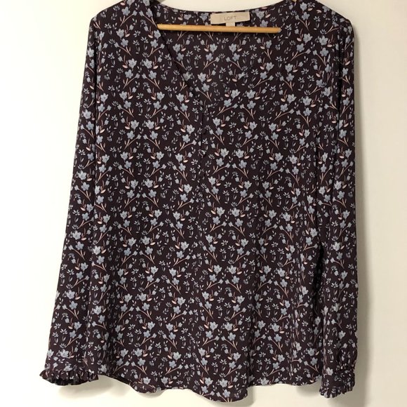 Loft Purple blue floral Top Women L obo - Picture 5 of 9